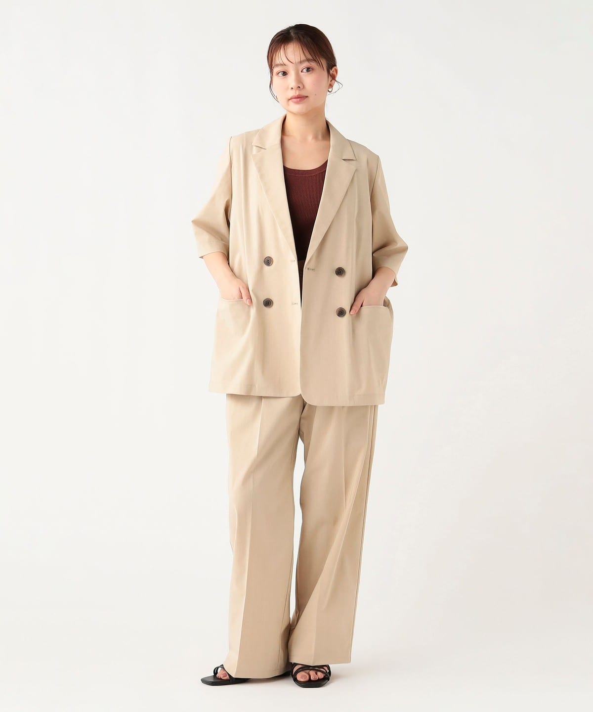 美品！BEAMS HEART　スーツセットアップ　L　ベージュ　イージーパンツ BEAMS HEART（ビームス ハート）【9/17再値下げ】ヘザー ドライ タック