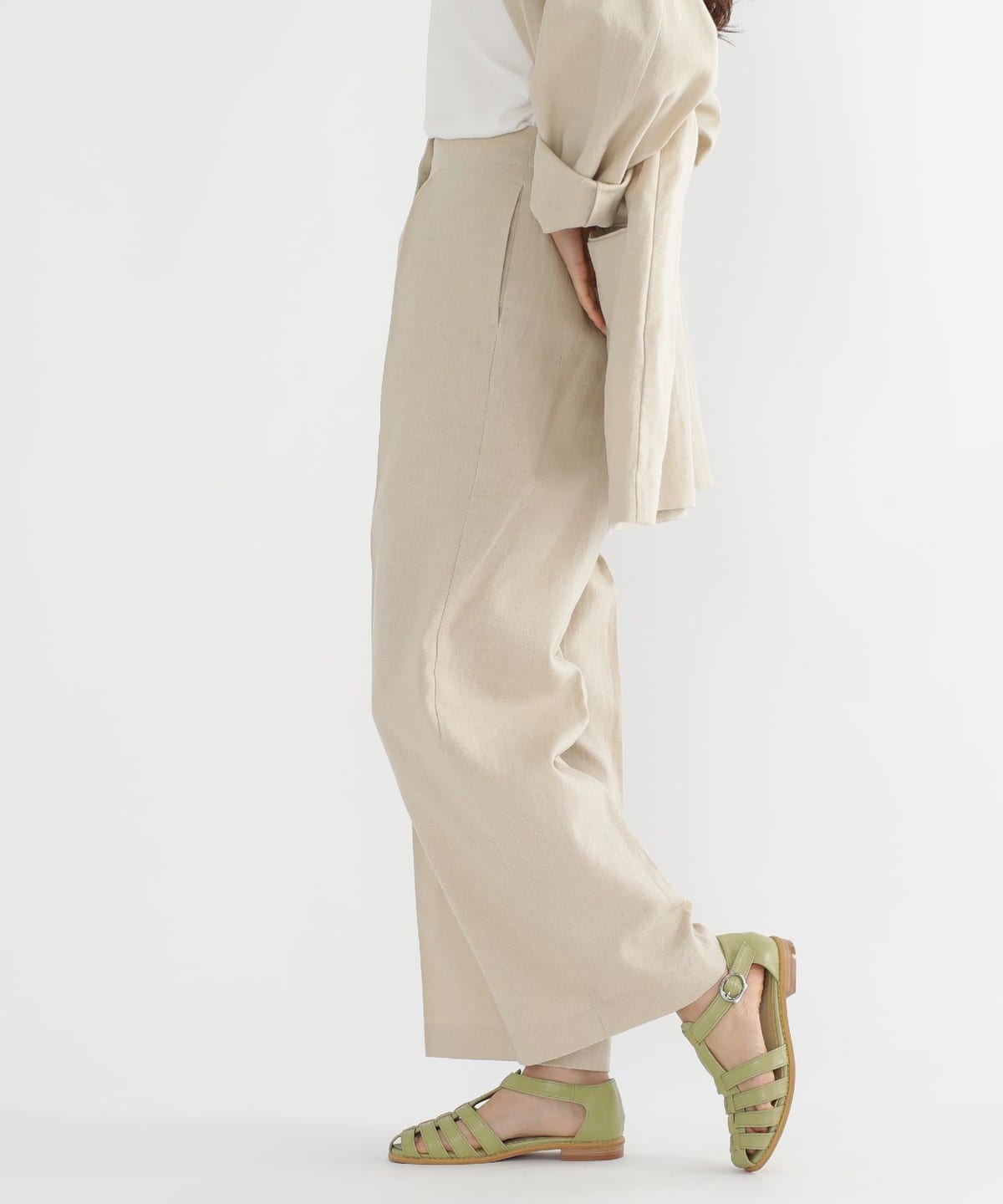 リネン混 タック トラウザーズ パンツ WOMEN BEIGE S リネン混 タック トラウザーズ パンツ WOMEN BEIGE S
