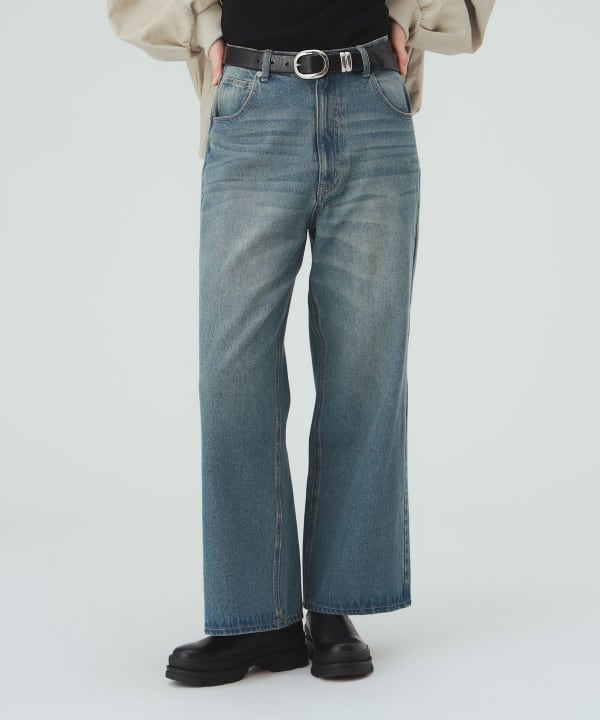 【10%OFFクーポン対象】ワイド ストレート デニム パンツ 穿くだけでいまっぽい垢抜けワイドパンツ [H：171cm Size：M]