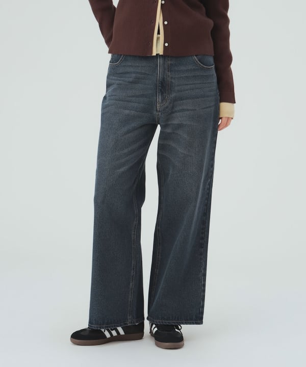 【10%OFFクーポン対象】ワイド ストレート デニム パンツ コットン100%デニムでデイリーに活躍 [H：171cm Size：M]