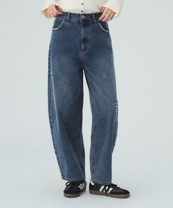 カラーダメージ コクーン デニムパンツ 今っぽい雰囲気に仕上がるコクーンシルエット [H：171cm Size：M]