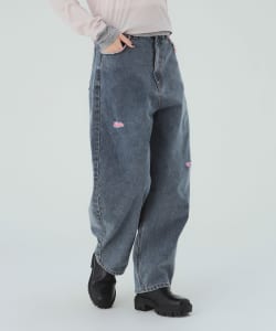 カラーダメージ コクーン デニムパンツ