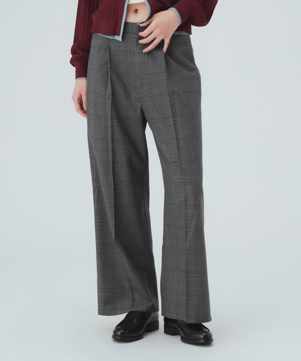 グレンチェック ワイドパンツ ウエスト後ろゴム仕様でストレスフリーな穿き心地 [H：171cm Size：M]