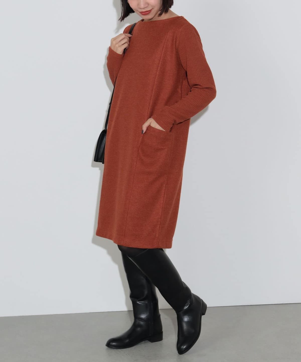 異素材コンビ ニットワンピース(洗濯機可能) ワンピース WOMEN TERRACOTTA ONE SIZE 異素材コンビ ニットワンピース(洗濯機可能) ワンピース WOMEN TERRACOTTA ONE SIZE