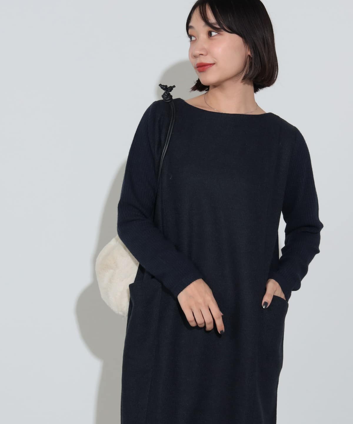 異素材コンビ ニットワンピース(洗濯機可能) ワンピース WOMEN NAVY② ONE SIZE 異素材コンビ ニットワンピース(洗濯機可能) ワンピース WOMEN NAVY② ONE SIZE