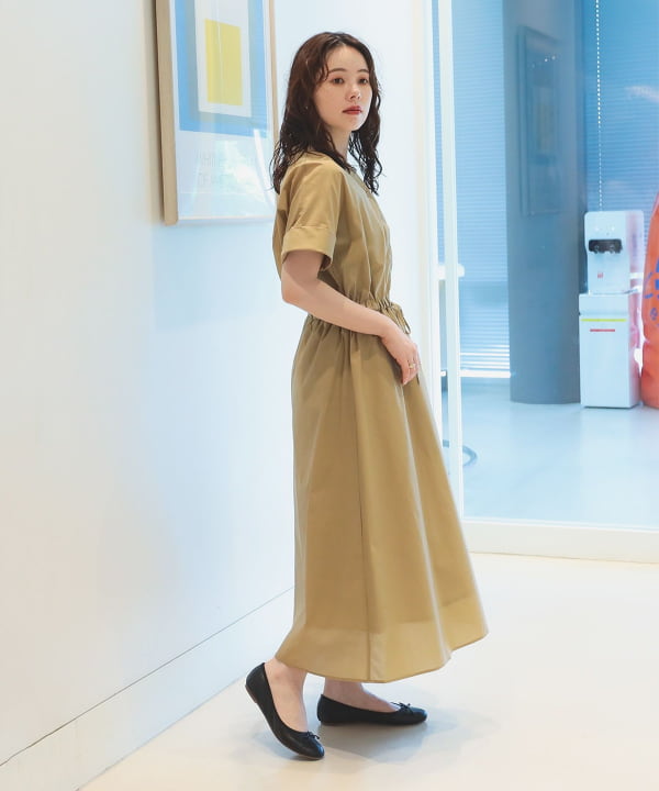 <新品未使用>BEAMS HEART 半袖カットソーワンピース ベージュ BEAMS HEART（ビームス ハート）バイカラー 総針ニット