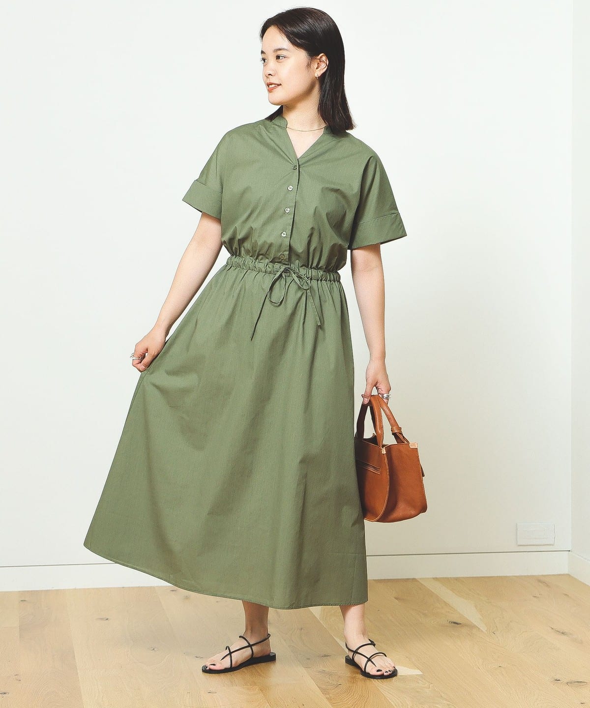 スキッパー ドロスト ワンピース(洗濯機可能) ワンピース WOMEN OLIVE ONE SIZE スキッパー ドロスト ワンピース(洗濯機可能) ワンピース WOMEN OLIVE ONE SIZE