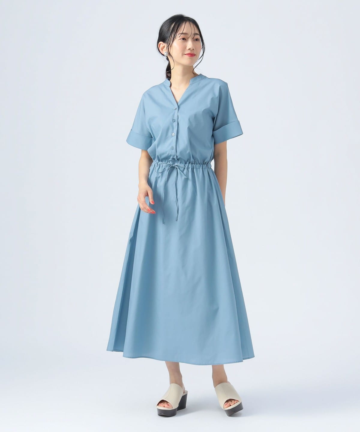 スキッパー ドロスト ワンピース(洗濯機可能) ワンピース WOMEN SAX ONE SIZE スキッパー ドロスト ワンピース(洗濯機可能) ワンピース WOMEN SAX ONE SIZE