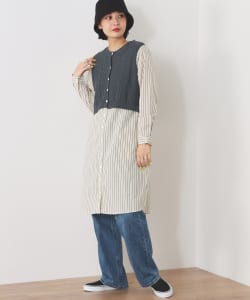 BEAMS HEART / ニット×ストライプ ドッキングワンピース