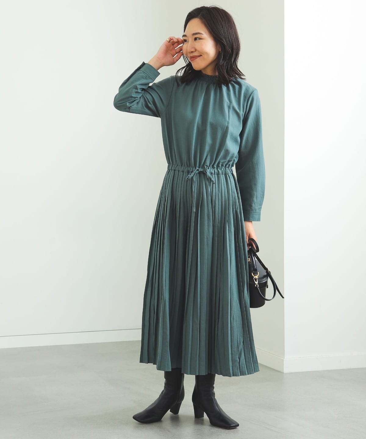 ハイネック プリーツ 切替ワンピース ワンピース WOMEN BLUE GREEN ONE SIZE ハイネック プリーツ 切替ワンピース ワンピース WOMEN BLUE GREEN ONE SIZE