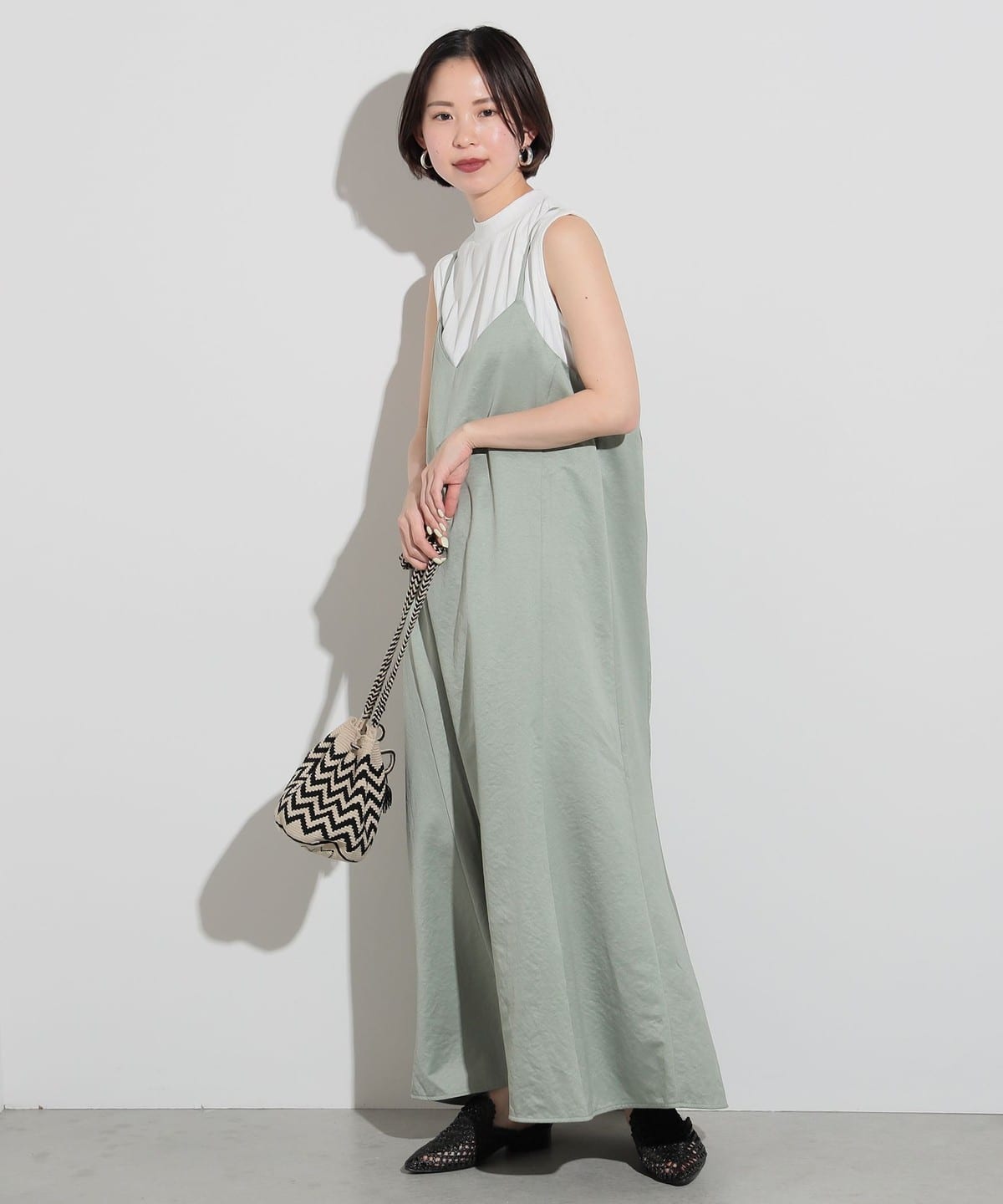 BEAMS BOY テープキャミワンピース 2WAY ロング ホワイト×グリーン 43260053213_C_3.jpg