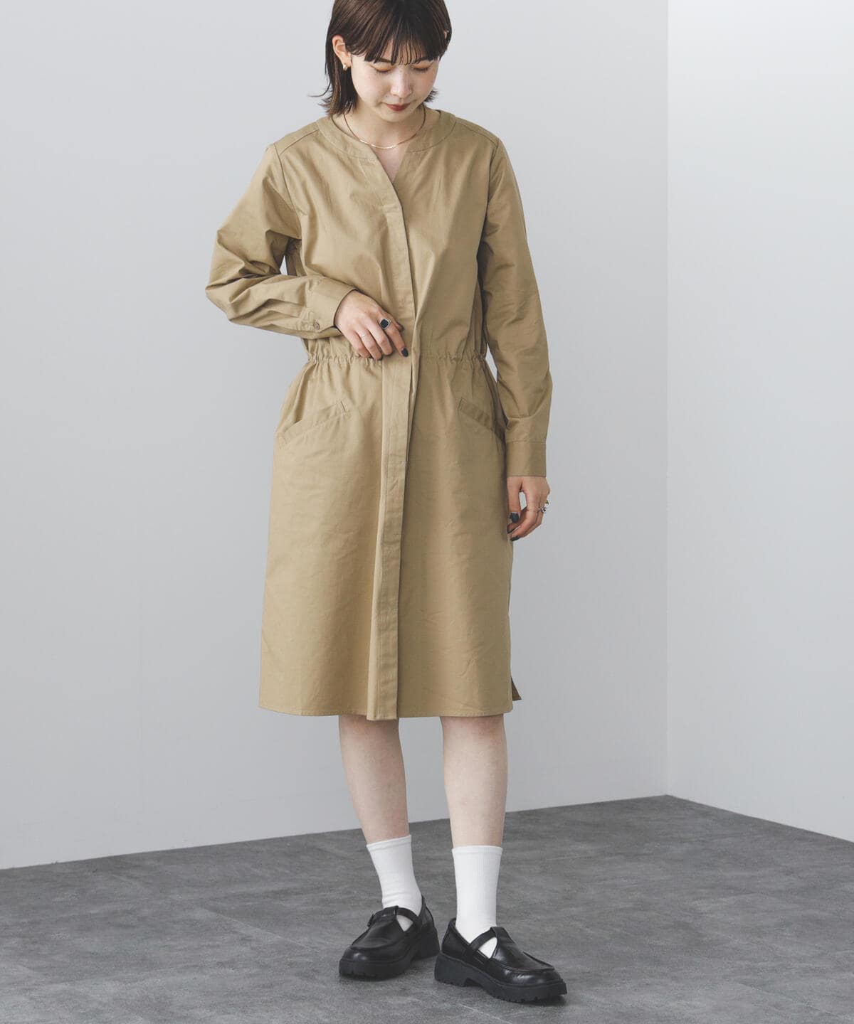 ノーカラー ドロスト ワンピース ワンピース WOMEN BEIGE ONE SIZE ノーカラー ドロスト ワンピース ワンピース WOMEN BEIGE ONE SIZE