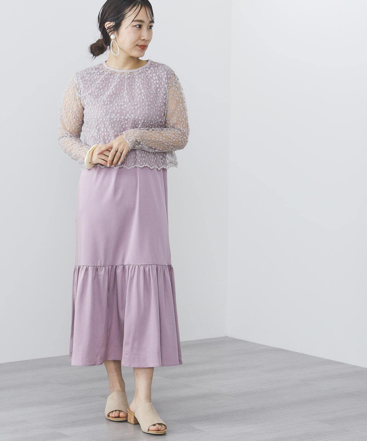チュールレース ブラウス ワンピース (セットアイテム) ワンピース WOMEN PURPLE ONE SIZE チュールレース ブラウス ワンピース (セットアイテム) ワンピース WOMEN PURPLE ONE SIZE