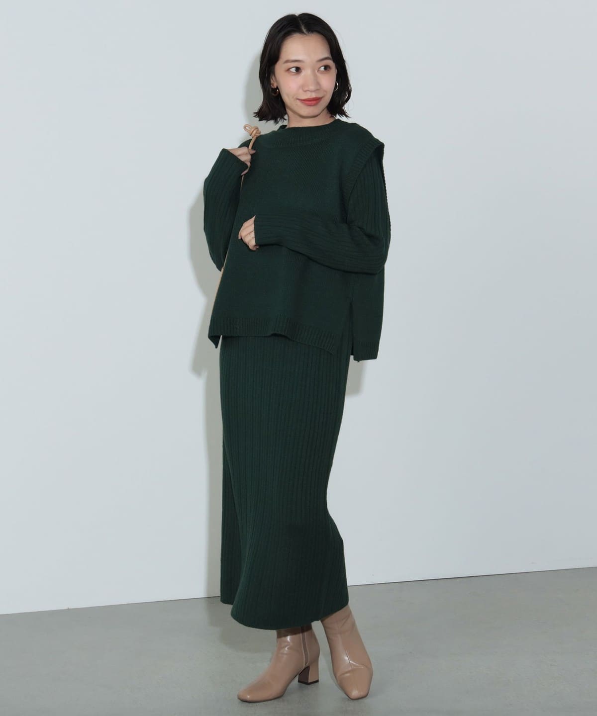 ニットベスト × ワンピース (手洗い可能・セットアイテム) ワンピース WOMEN GREEN ONE SIZE ニットベスト × ワンピース (手洗い可能・セットアイテム) ワンピース WOMEN GREEN ONE SIZE