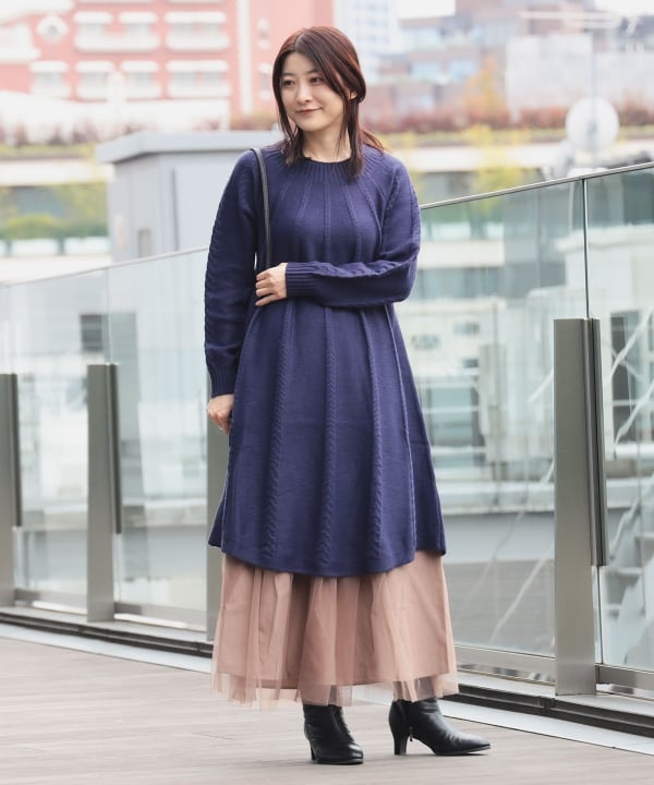 BEAMS HEART（ビームス ハート）ケーブル編み フレア ニットワンピース