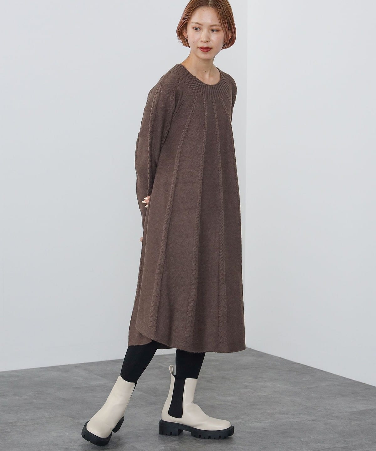 ケーブル編み フレア ニットワンピース(手洗い可能) ワンピース WOMEN MOCHA ONE SIZE ケーブル編み フレア ニットワンピース(手洗い可能) ワンピース WOMEN MOCHA ONE SIZE