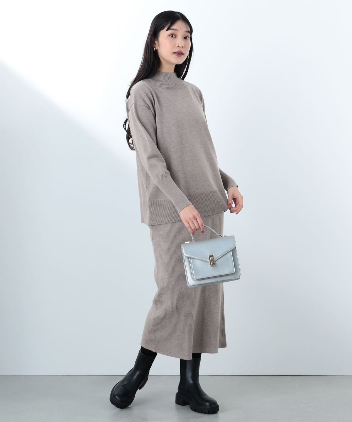 ハイネックニット × スリットスカート セットアップ(手洗い可能・セットアイテム) ワンピース WOMEN BEIGE S ハイネックニット × スリットスカート セットアップ(手洗い可能・セットアイテム) ワンピース WOMEN BEIGE S