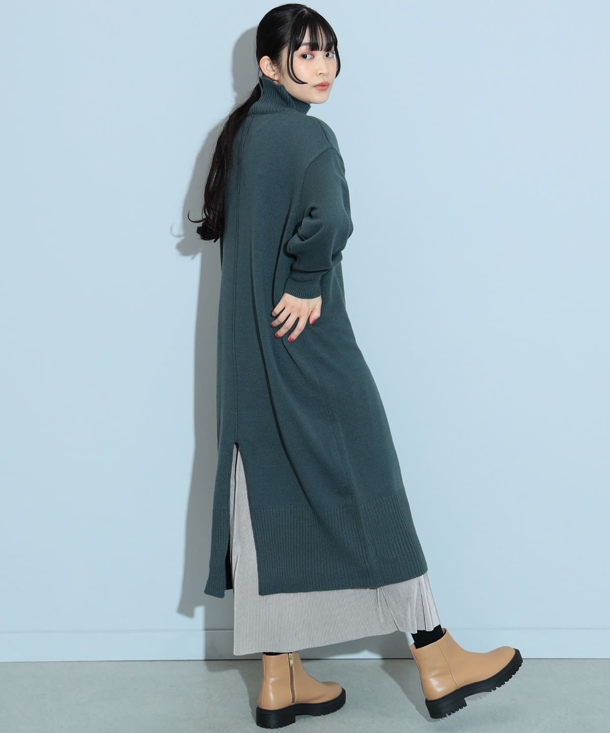 ハイネックレイヤード ニットワンピース(洗濯機可能) ワンピース WOMEN GREEN ONE SIZE ハイネックレイヤード ニットワンピース(洗濯機可能) ワンピース WOMEN GREEN ONE SIZE