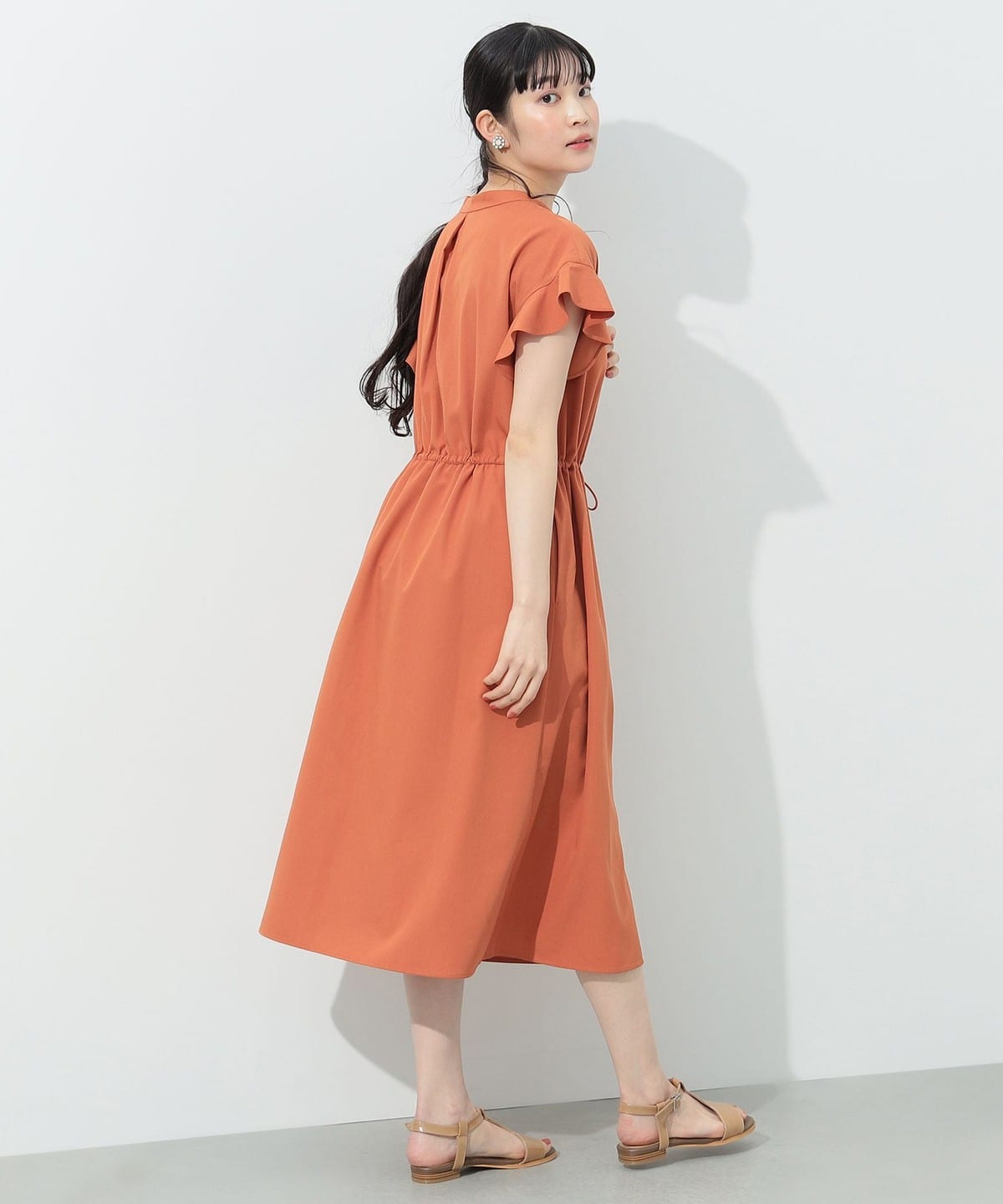 【5/15再値下げ】袖フリル スキッパー ドロスト ワンピース ワンピース WOMEN ORANGE ONE SIZE 【5/15再値下げ】袖フリル スキッパー ドロスト ワンピース ワンピース WOMEN ORANGE ONE SIZE
