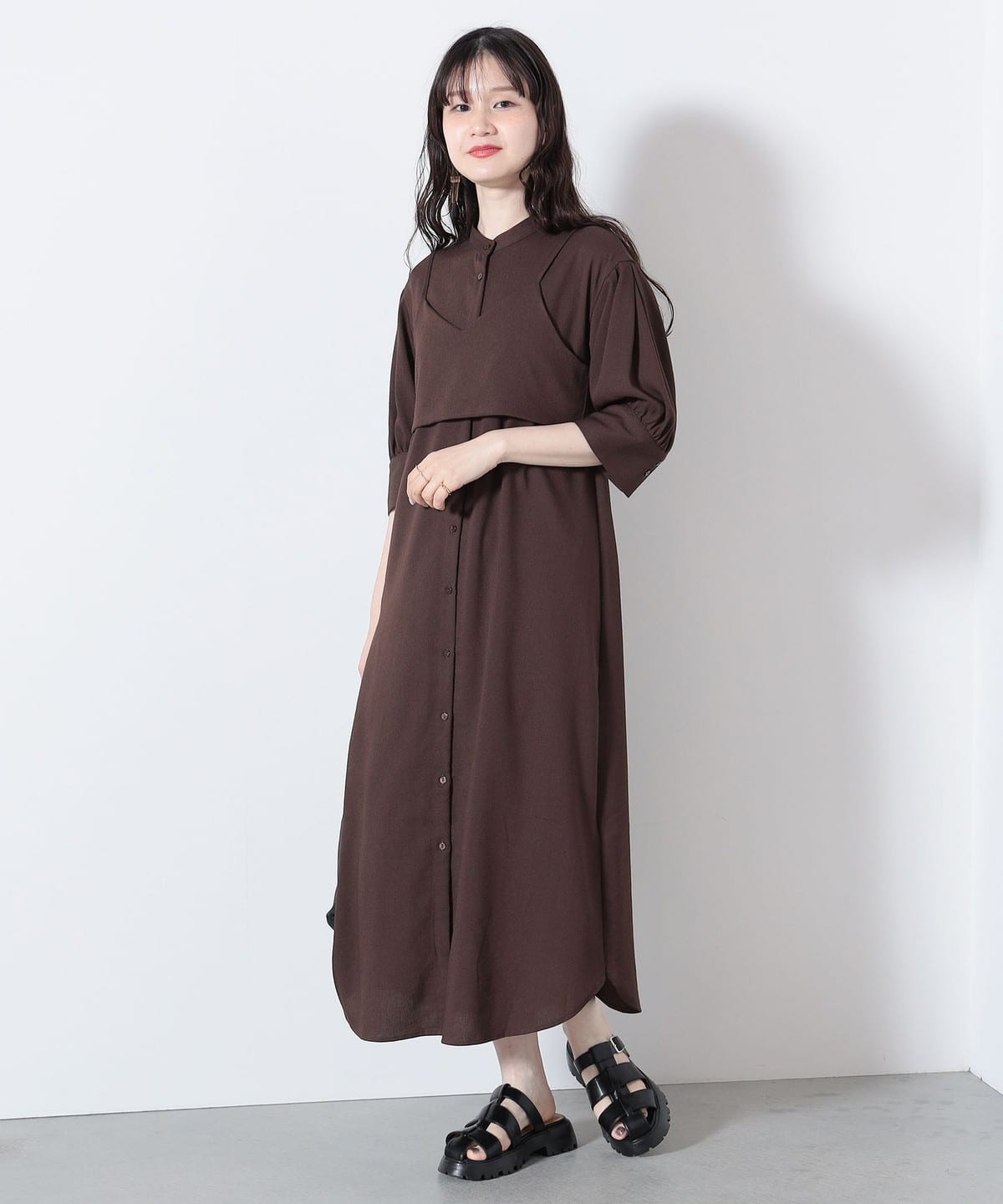 ビスチェ × シャツワンピース (セットアイテム) ワンピース WOMEN BROWN ONE SIZE ビスチェ × シャツワンピース (セットアイテム) ワンピース WOMEN BROWN ONE SIZE