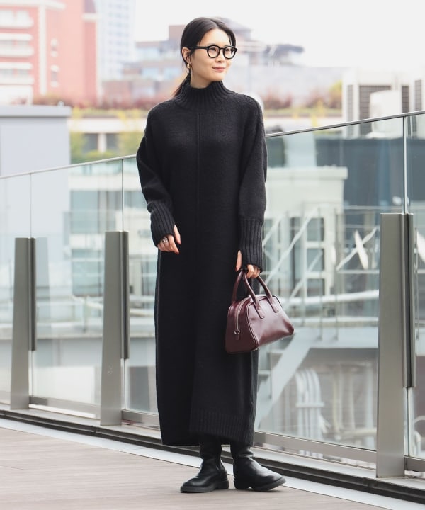 ICB ウールブレンドスムース ハイネックワンピース （ネイビー系） -ファッション通販 FASHION WALKER