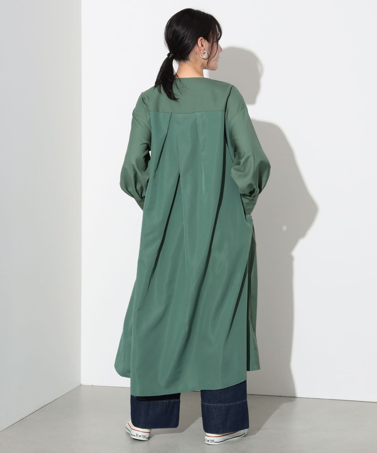 後ろタック 異素材 スキッパー ワンピース ワンピース WOMEN GREEN ONE SIZE 後ろタック 異素材 スキッパー ワンピース ワンピース WOMEN GREEN ONE SIZE