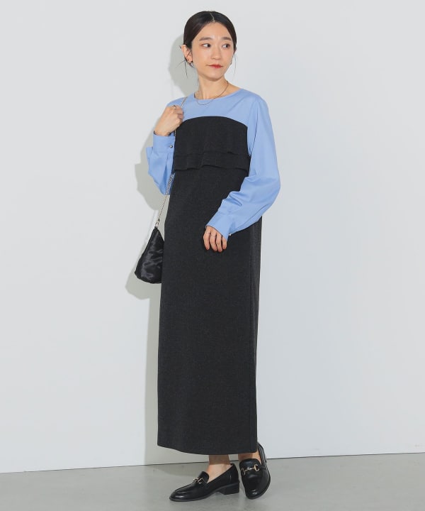 ビームス＊フリルベスト付ワンピース BEAMS HEART（ビームス ハート）袖フリル スキッパー ドロスト