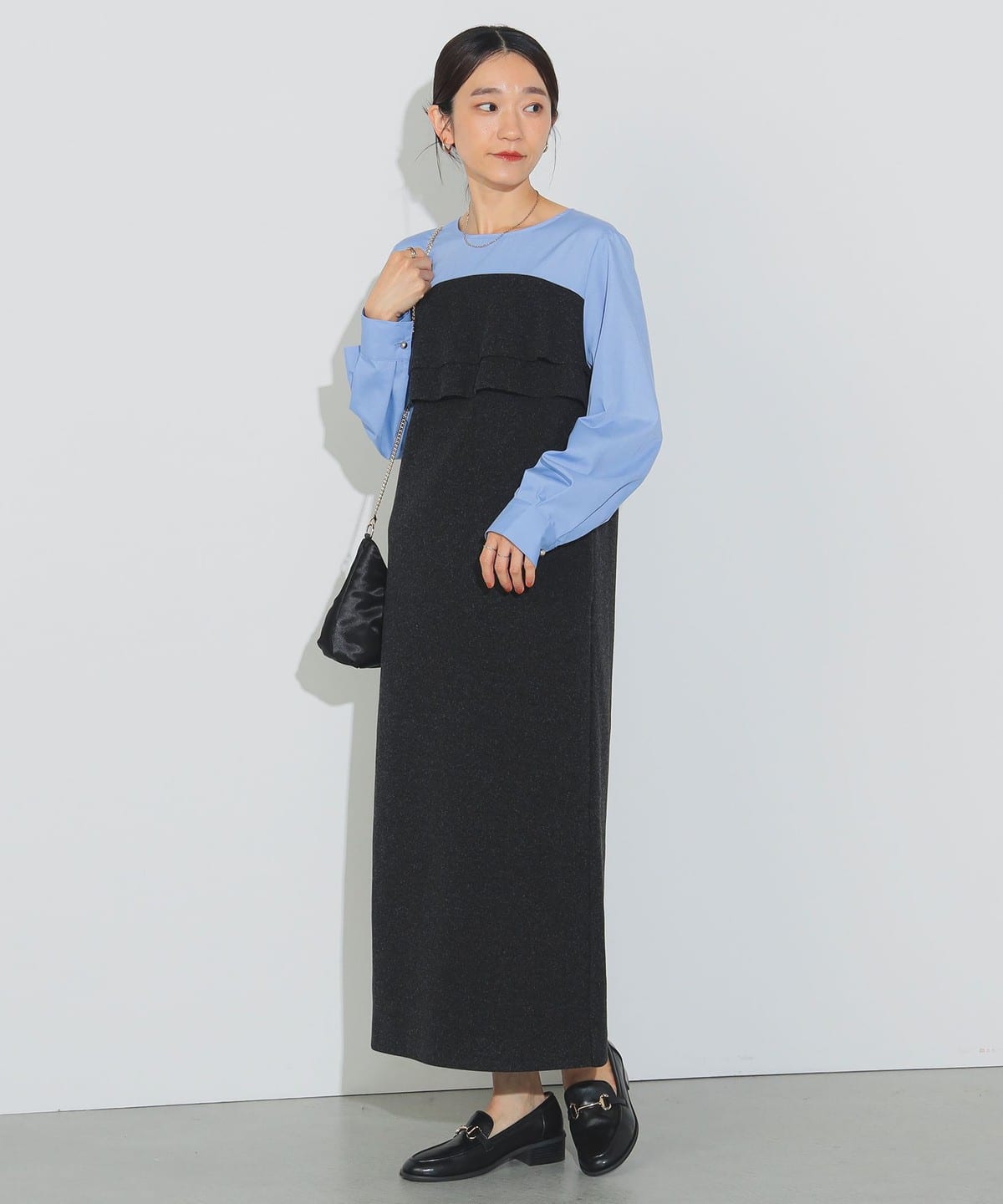 【タイムセール】フリルコンビ ワンピース ワンピース WOMEN SAX×CHARCOAL ONE SIZE 【タイムセール】フリルコンビ ワンピース ワンピース WOMEN SAX×CHARCOAL ONE SIZE