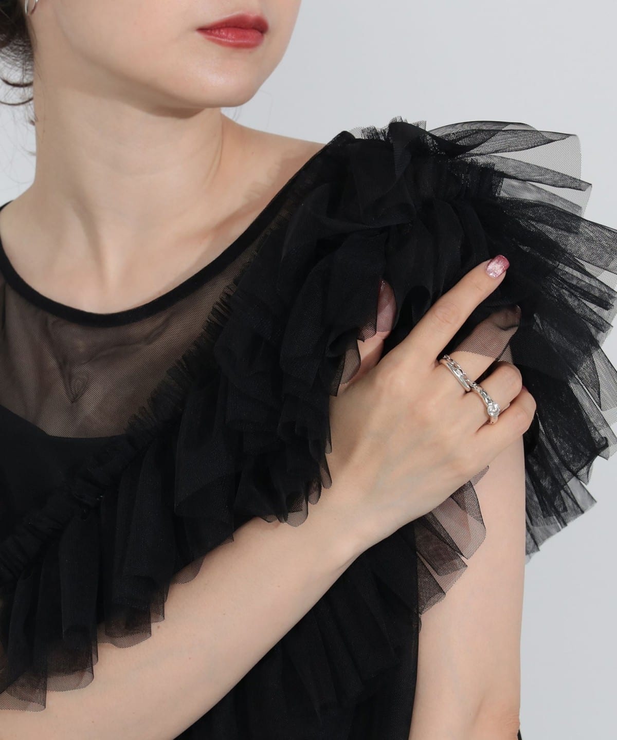 フリルチュールトップス × キャミワンピース(セットアイテム) ワンピース WOMEN BLACK ONE SIZE フリルチュールトップス × キャミワンピース(セットアイテム) ワンピース WOMEN BLACK ONE SIZE