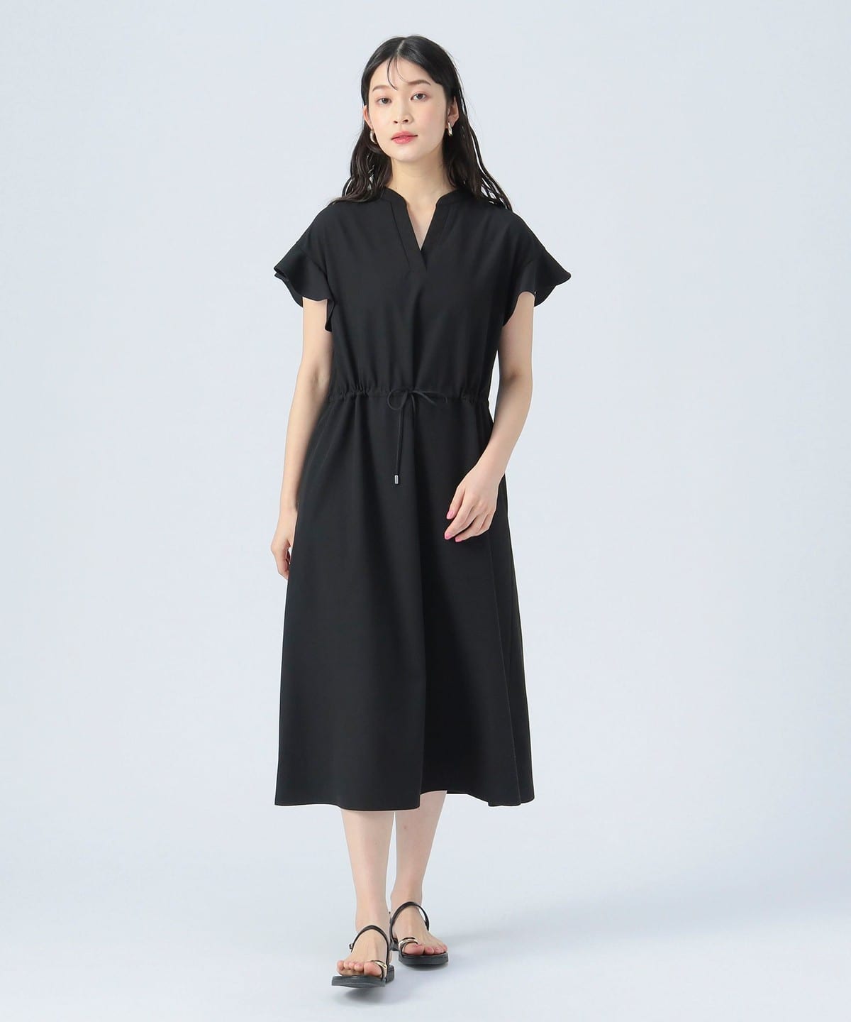 袖フリル ドロスト スキッパー ワンピース(洗濯可) ワンピース WOMEN BLACK ONE SIZE 袖フリル ドロスト スキッパー ワンピース(洗濯可) ワンピース WOMEN BLACK ONE SIZE