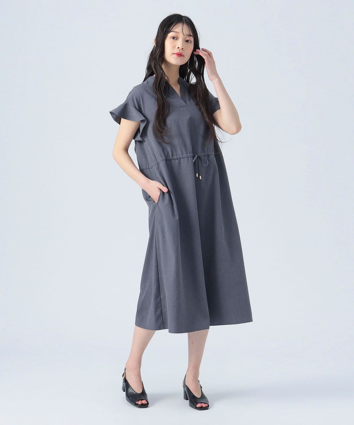 袖フリル ドロスト スキッパー ワンピース(洗濯可) ワンピース WOMEN NAVY ONE SIZE 袖フリル ドロスト スキッパー ワンピース(洗濯可) ワンピース WOMEN NAVY ONE SIZE