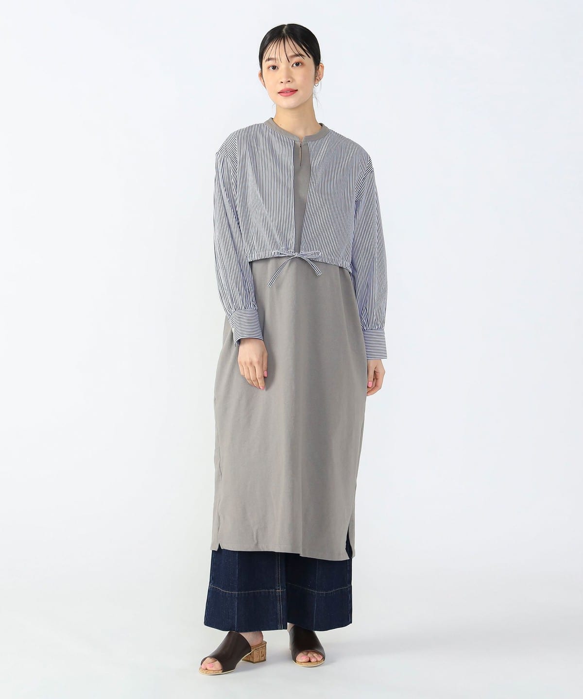 ストライプシャツ レイヤード ワンピース ワンピース WOMEN GREIGE×NAVY ST ONE SIZE ストライプシャツ レイヤード ワンピース ワンピース WOMEN GREIGE×NAVY ST ONE SIZE