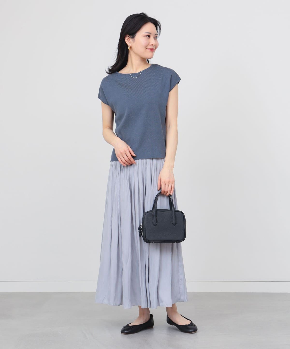 フレンチスリーブ ギャザースカート セット(セットアイテム) ワンピース WOMEN GREYISH BLUE×LIGHT GREY ONE SIZE フレンチスリーブ ギャザースカート セット(セットアイテム) ワンピース WOMEN GREYISH BLUE×LIGHT GREY ONE SIZE