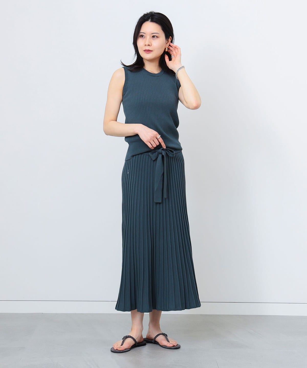 リブニット セットアップ ノースリーブ ワンピース ワンピース WOMEN GREYISH BLUE M リブニット セットアップ ノースリーブ ワンピース ワンピース WOMEN GREYISH BLUE M