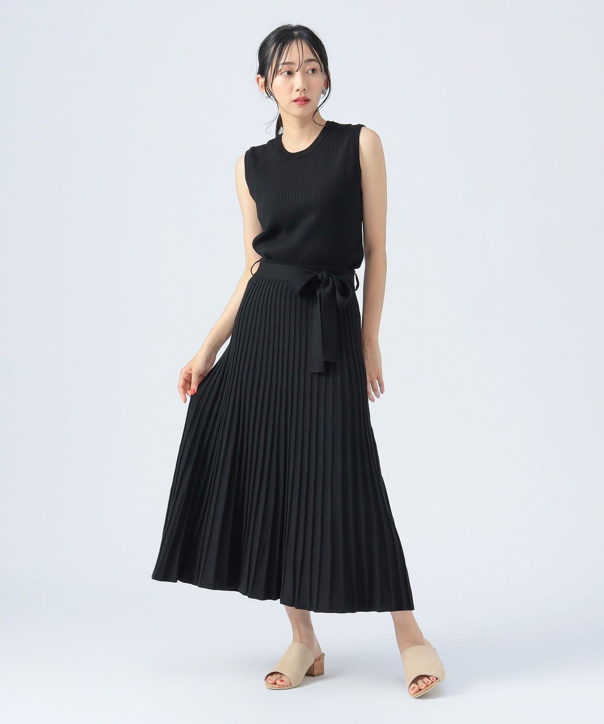 BEAMS HEARTノースリーブドレス BEAMS HEART ワンピース ノースリーブ 切替 フレアワンピース