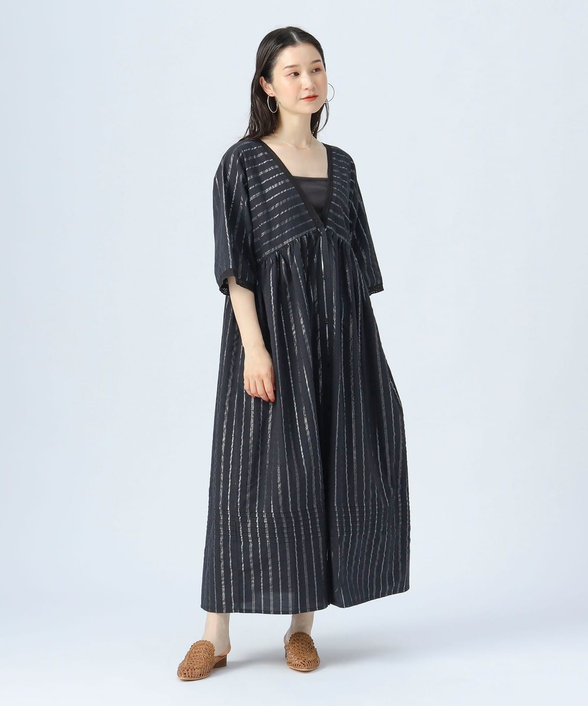 INDIA ラメ ストライプ ワンピース ワンピース WOMEN BLACK ONE SIZE INDIA ラメ ストライプ ワンピース ワンピース WOMEN BLACK ONE SIZE