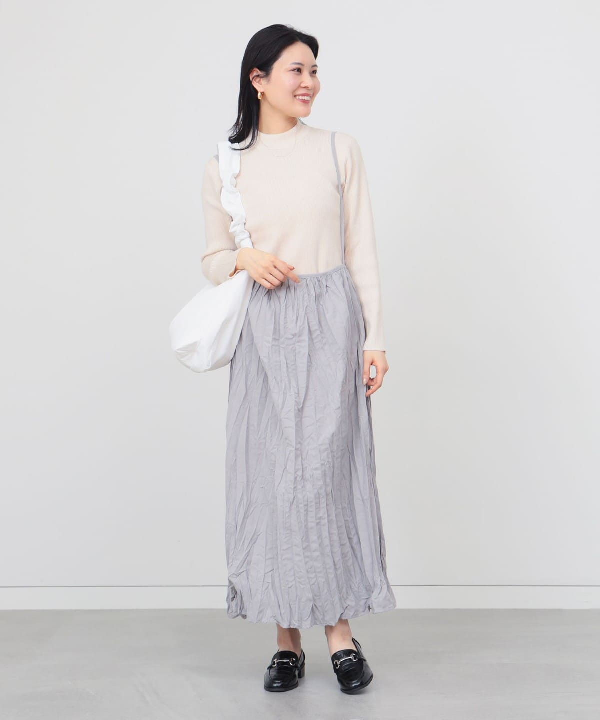 キャミクリンクルスカート × プルオーバーニット(セットアイテム) ワンピース WOMEN IVORY×GREY ONE SIZE キャミクリンクルスカート × プルオーバーニット(セットアイテム) ワンピース WOMEN IVORY×GREY ONE SIZE