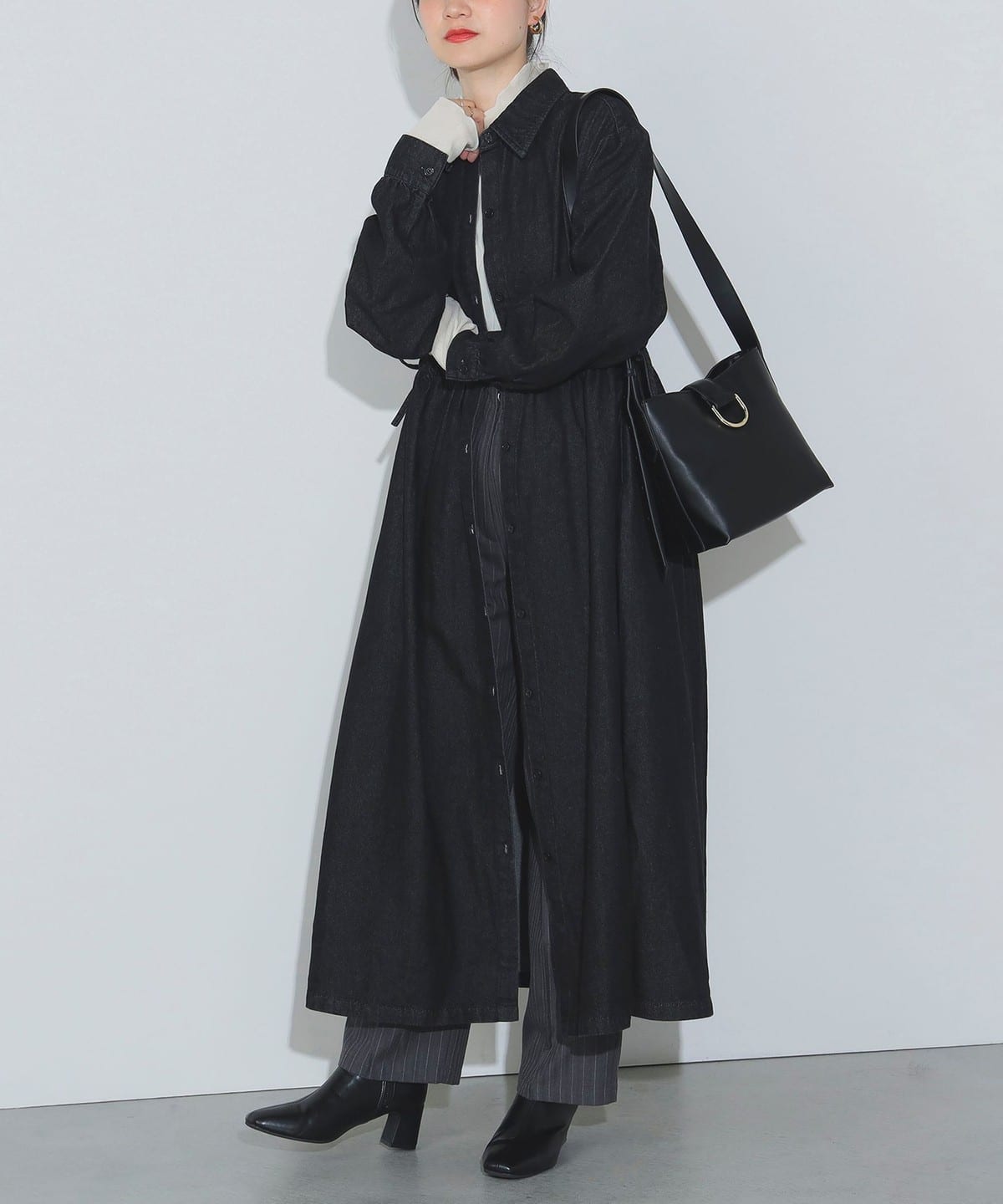 デニム ドロスト シャツワンピース ワンピース WOMEN BLACK ONE SIZE デニム ドロスト シャツワンピース ワンピース WOMEN BLACK ONE SIZE