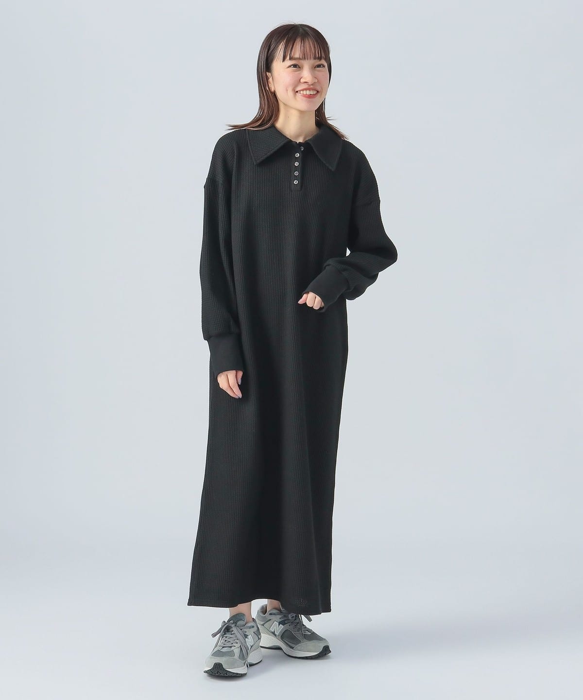 ワッフル ポロ ワンピース ワンピース WOMEN BLACK ONE SIZE ワッフル ポロ ワンピース ワンピース WOMEN BLACK ONE SIZE