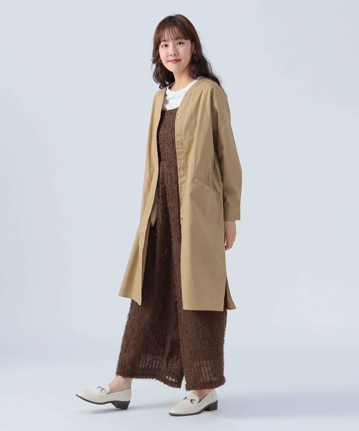 ノーカラー ドロスト コートワンピース ワンピース WOMEN BEIGE ONE SIZE ノーカラー ドロスト コートワンピース ワンピース WOMEN BEIGE ONE SIZE