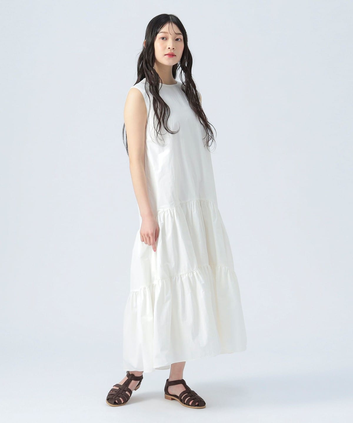 新品タグ付き BEAMS HEART ノースリーブ ティアード ロングワンピース BEAMS HEART（ビームス ハート）ノースリーブ ティアード