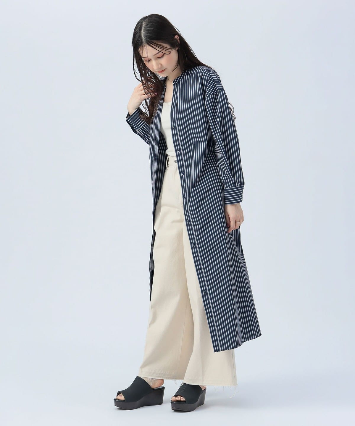 BEAMS HEART（ビームス ハート）ベルト付き スキッパー ストライプ