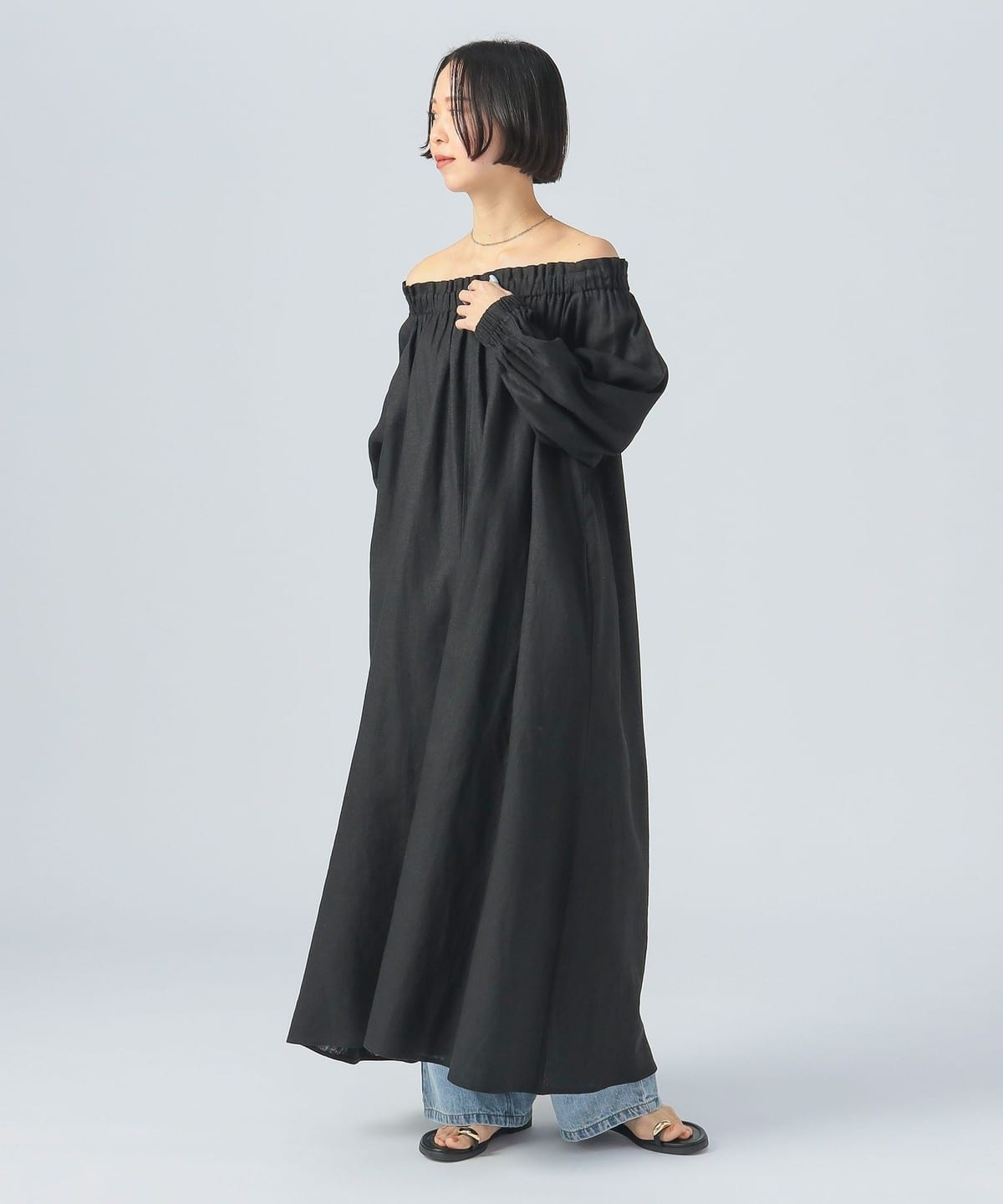リネンミックス オフショルダーワンピース ワンピース WOMEN BLACK ONE SIZE リネンミックス オフショルダーワンピース ワンピース WOMEN BLACK ONE SIZE