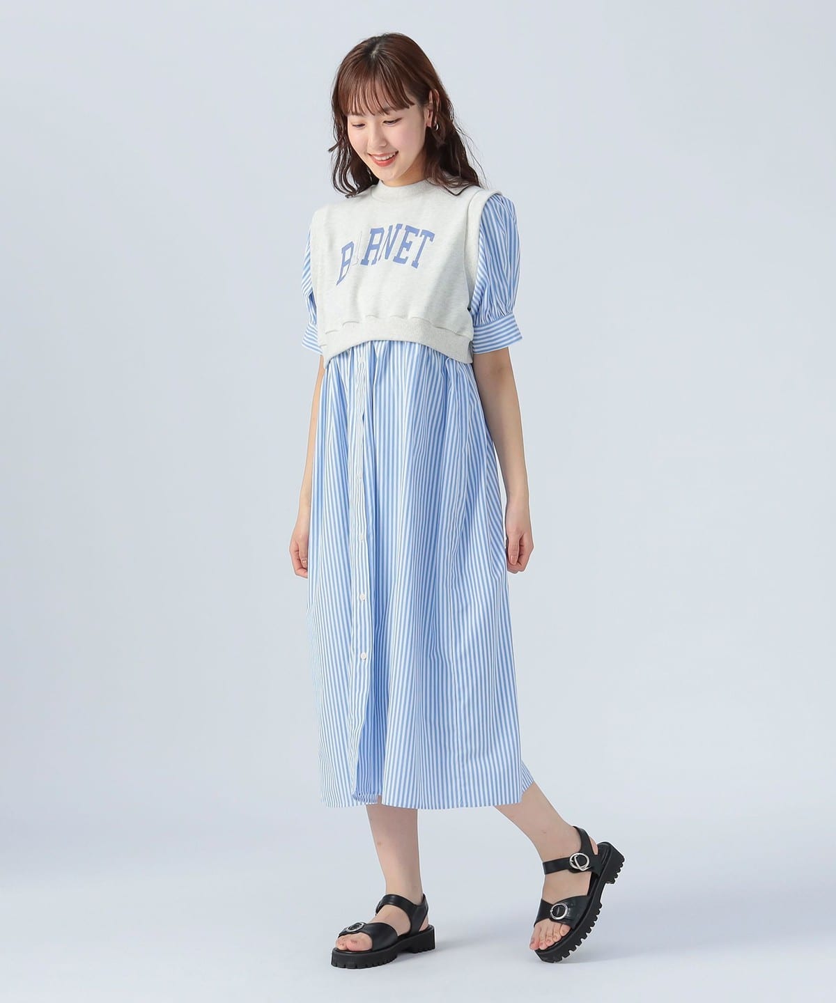 シャツ × ベスト レイヤード ワンピース ワンピース WOMEN OATMEAL ONE SIZE シャツ × ベスト レイヤード ワンピース ワンピース WOMEN OATMEAL ONE SIZE