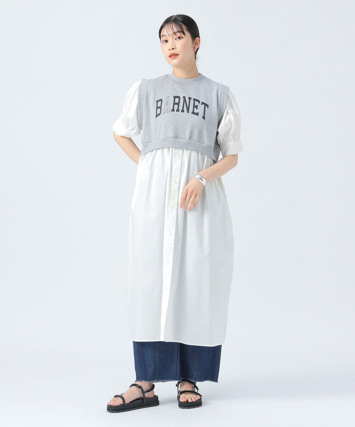 シャツ × ベスト レイヤード ワンピース ワンピース WOMEN LIGHT GREY ONE SIZE シャツ × ベスト レイヤード ワンピース ワンピース WOMEN LIGHT GREY ONE SIZE