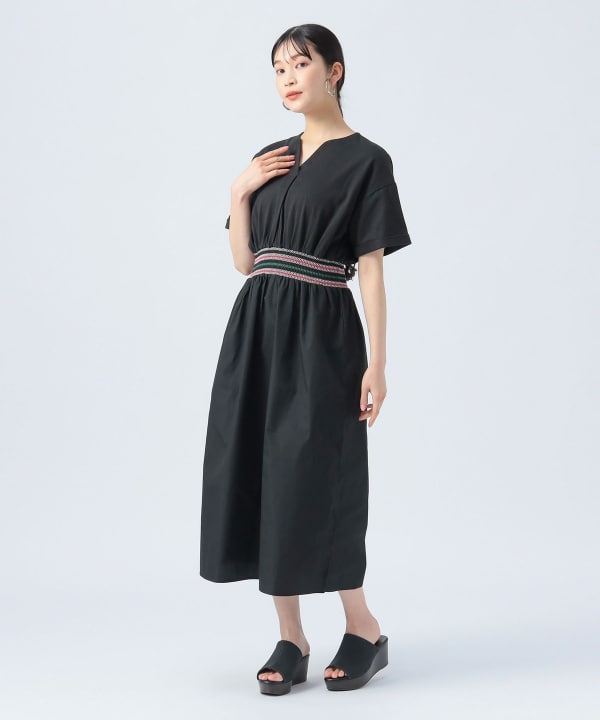 BEAMS HEART（ビームス ハート）ウエストスモッキング刺繍 異素材