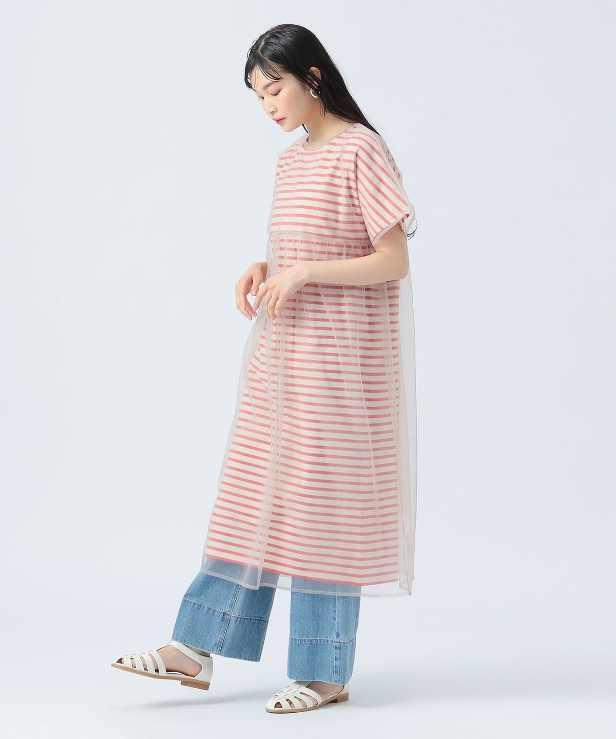 レイヤード ボーダーワンピース(セットアイテム) ワンピース WOMEN GREIGE×RED ONE SIZE レイヤード ボーダーワンピース(セットアイテム) ワンピース WOMEN GREIGE×RED ONE SIZE