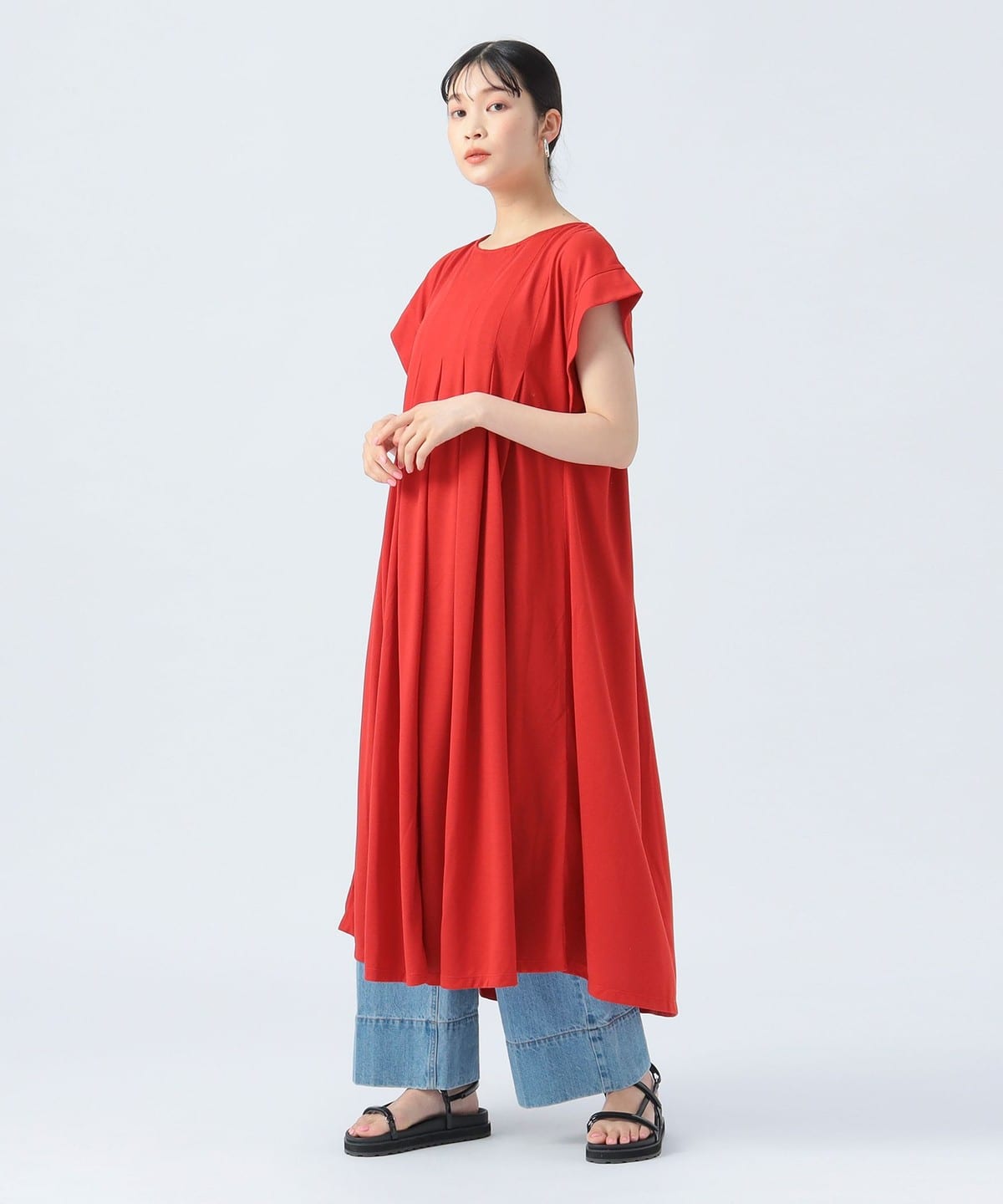 タック フレア ワンピース(洗濯可) ワンピース WOMEN RED ONE SIZE タック フレア ワンピース(洗濯可) ワンピース WOMEN RED ONE SIZE