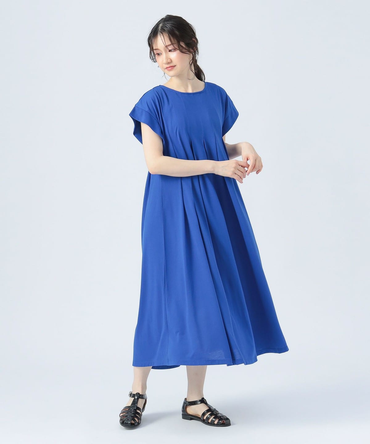 タック フレア ワンピース(洗濯可) ワンピース WOMEN BLUE ONE SIZE タック フレア ワンピース(洗濯可) ワンピース WOMEN BLUE ONE SIZE