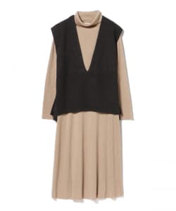 【+15%ポイントUP】ジレ ×リブニット ワンピース（セットアイテム）